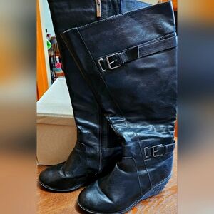 Knee High Wide Calf Wedge Boots
